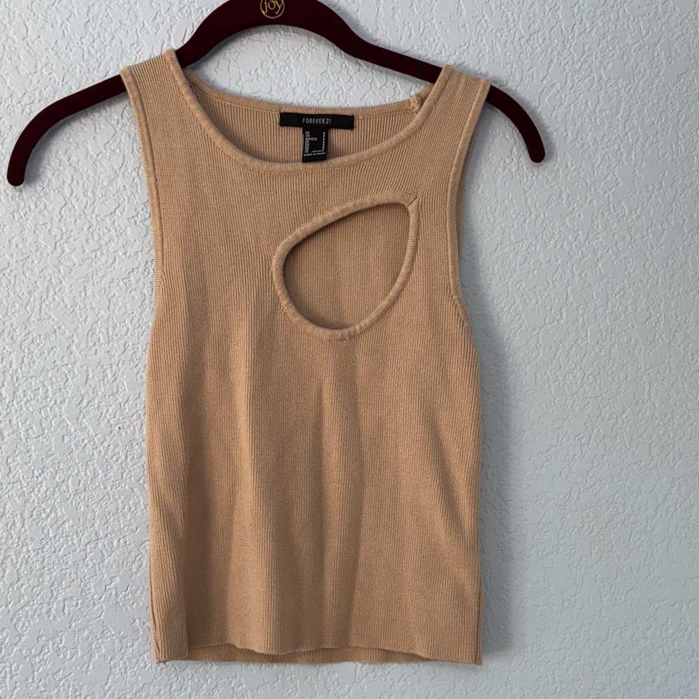 Forever 21 Sexy Fitted Beige Cutout Tank Top Size Small
